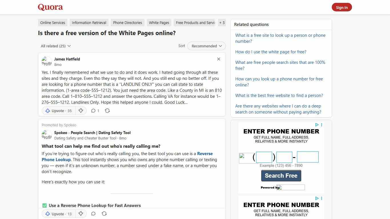 Is there a free version of the White Pages online? - Quora